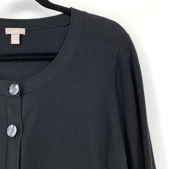 J. Jill Button Front Crew Neck Cardigan Sweater Womens Size PL Black Stretch - Picture 3 of 6